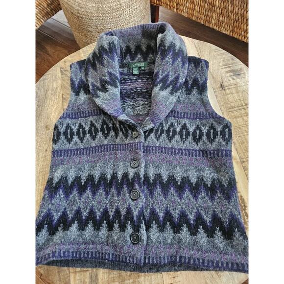 Lauren Ralph Lauren 100% Wool Aztec Vest Womens Size M Preppy Southwestern - Picture 1 of 7